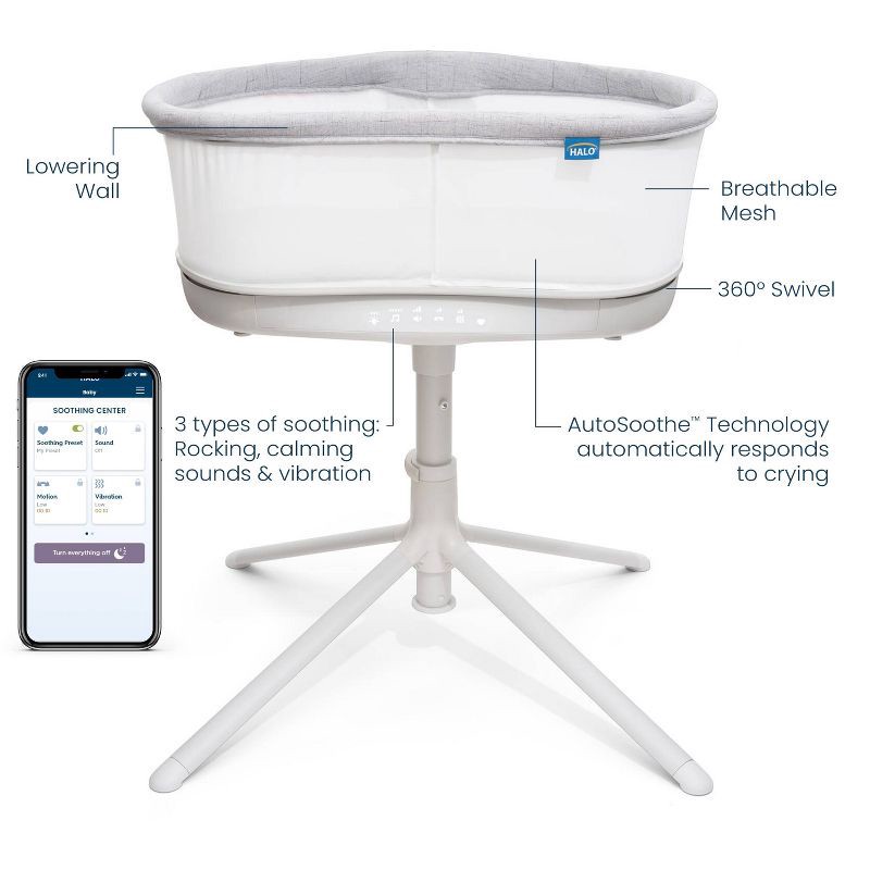slide 5 of 11, HALO Innovations HALO BassiNest Connected Swivel Sleeper 3.0 Smart Baby Bassinet - Gray, 1 ct