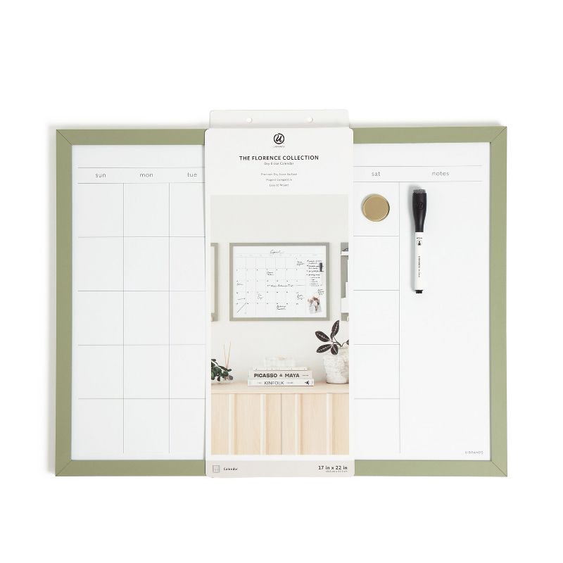 slide 3 of 8, U Brands 17"x22" Modern Wall Organizer Dry Erase Calendar Forest Fog: Magnetic Whiteboard Calendar for Wall with Mounting Hardware, 1 ct
