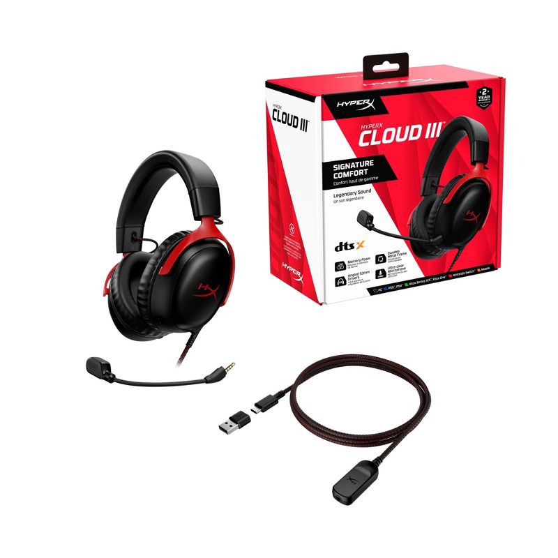 slide 10 of 10, HyperX Cloud III Wired Gaming Headset for PC/PlayStation 4/5/Nintendo Switch: USB & 3.5mm Jack, 1 ct