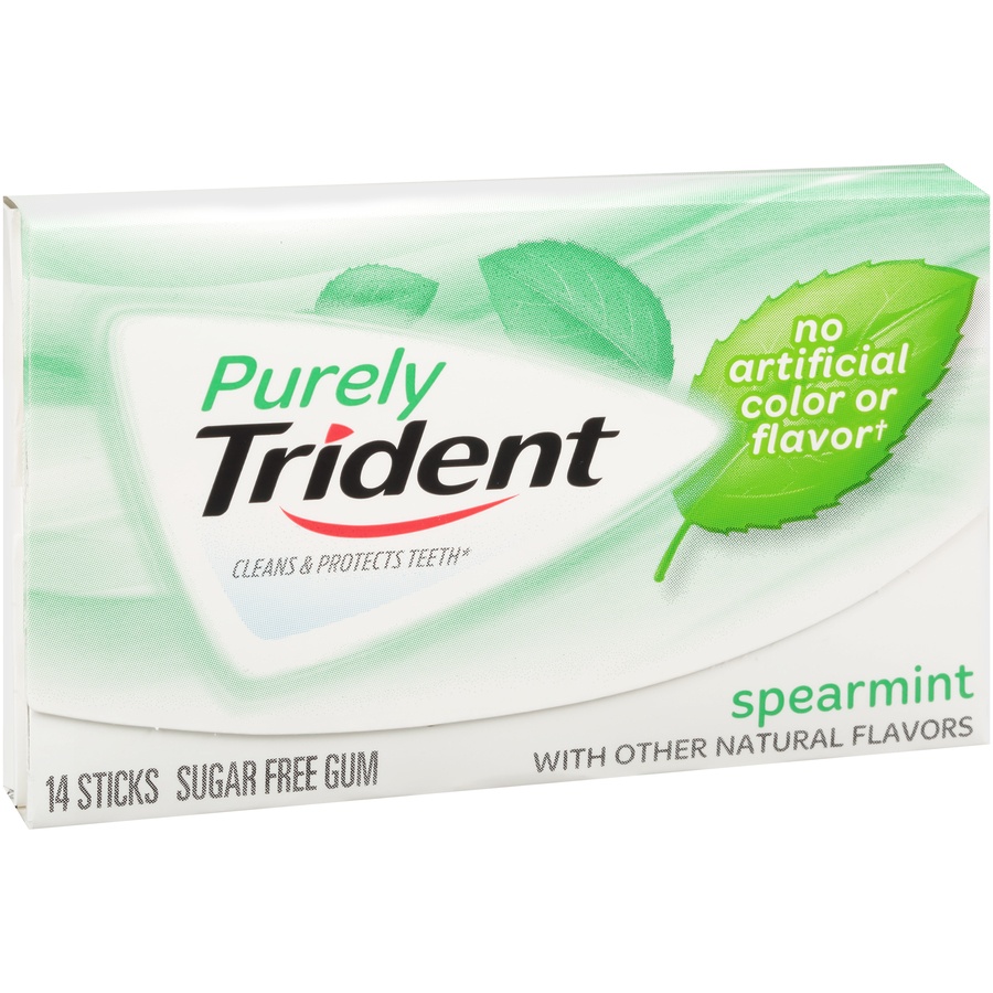 slide 2 of 8, Trident Purely Spearmint Sugar Free Gum, 14 Pieces, 0.06 lb