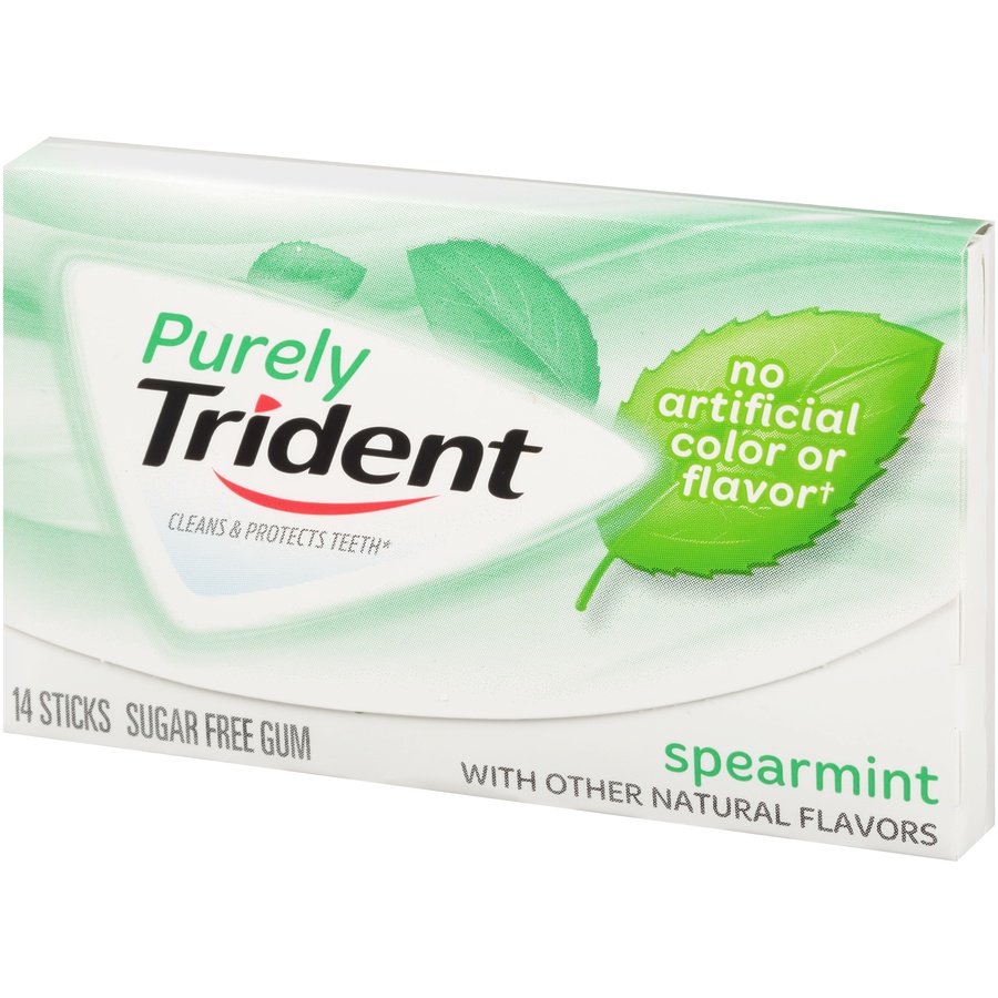 slide 3 of 8, Trident Purely Spearmint Sugar Free Gum, 14 Pieces, 0.06 lb