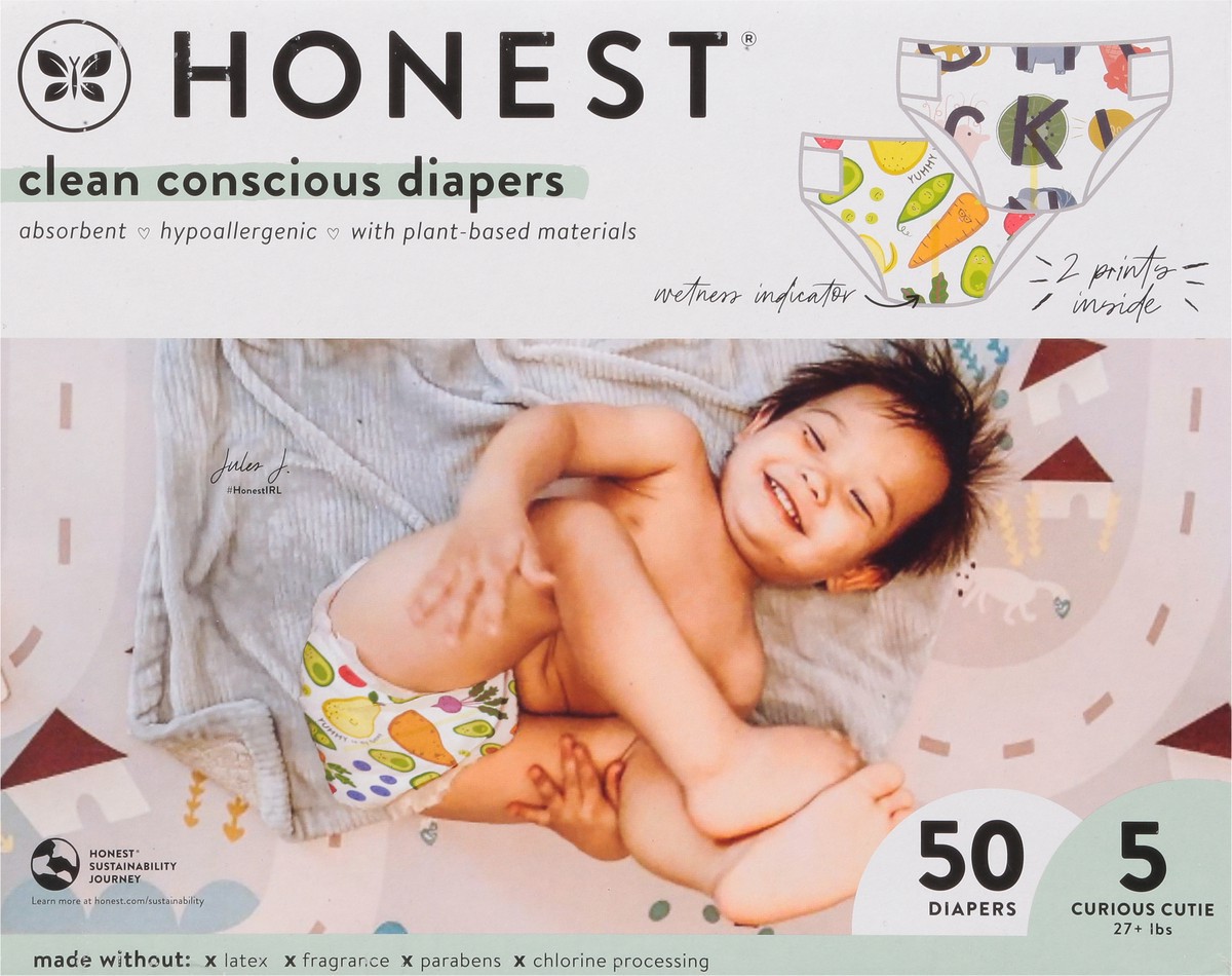 slide 5 of 9, Honest Size 5 (27+ Lbs) Clean Conscious Diapers 50 ea, 50 ct