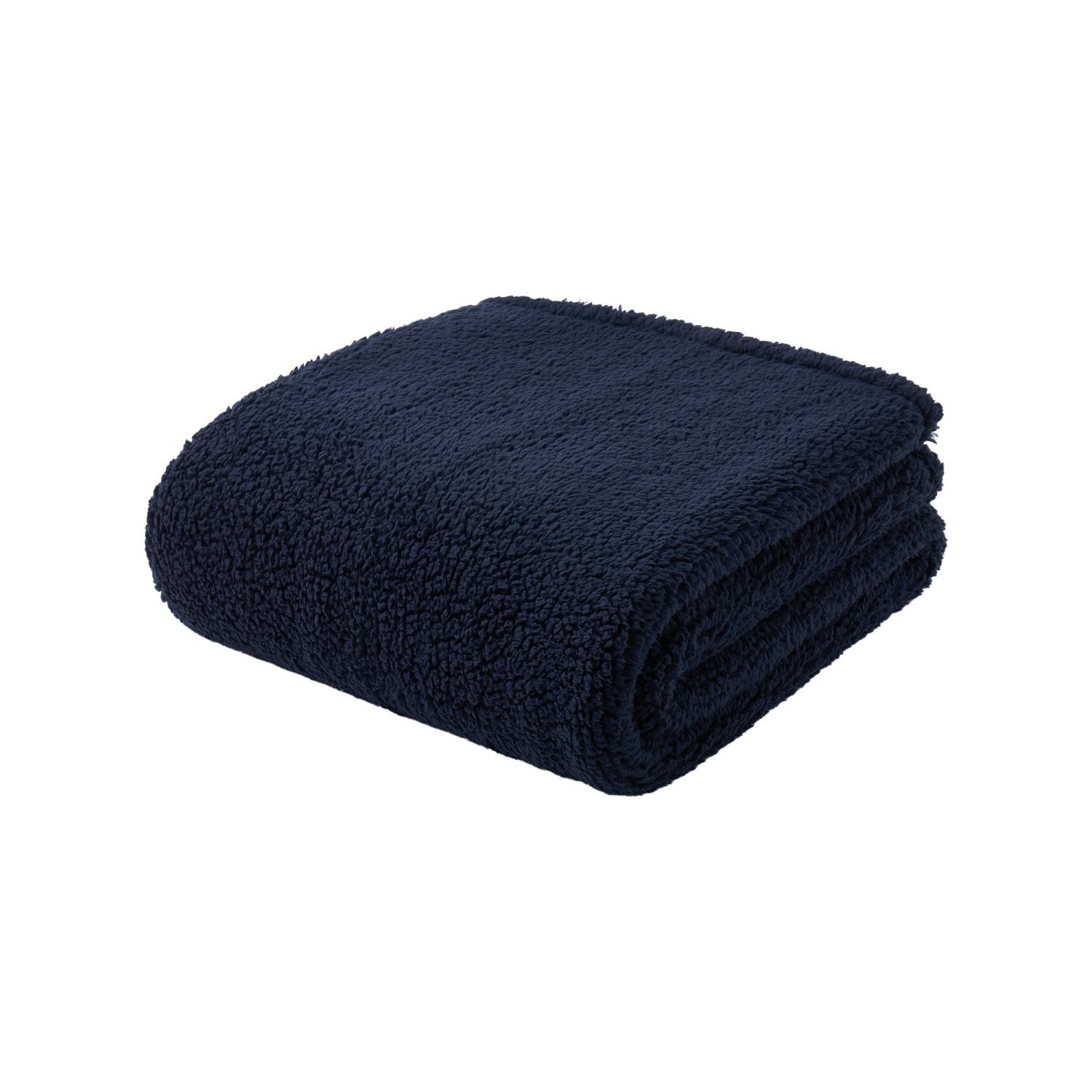 slide 1 of 6, Havenstay Value Sherpa Throw, 50 In X 70 In, Navy, 50 x 70