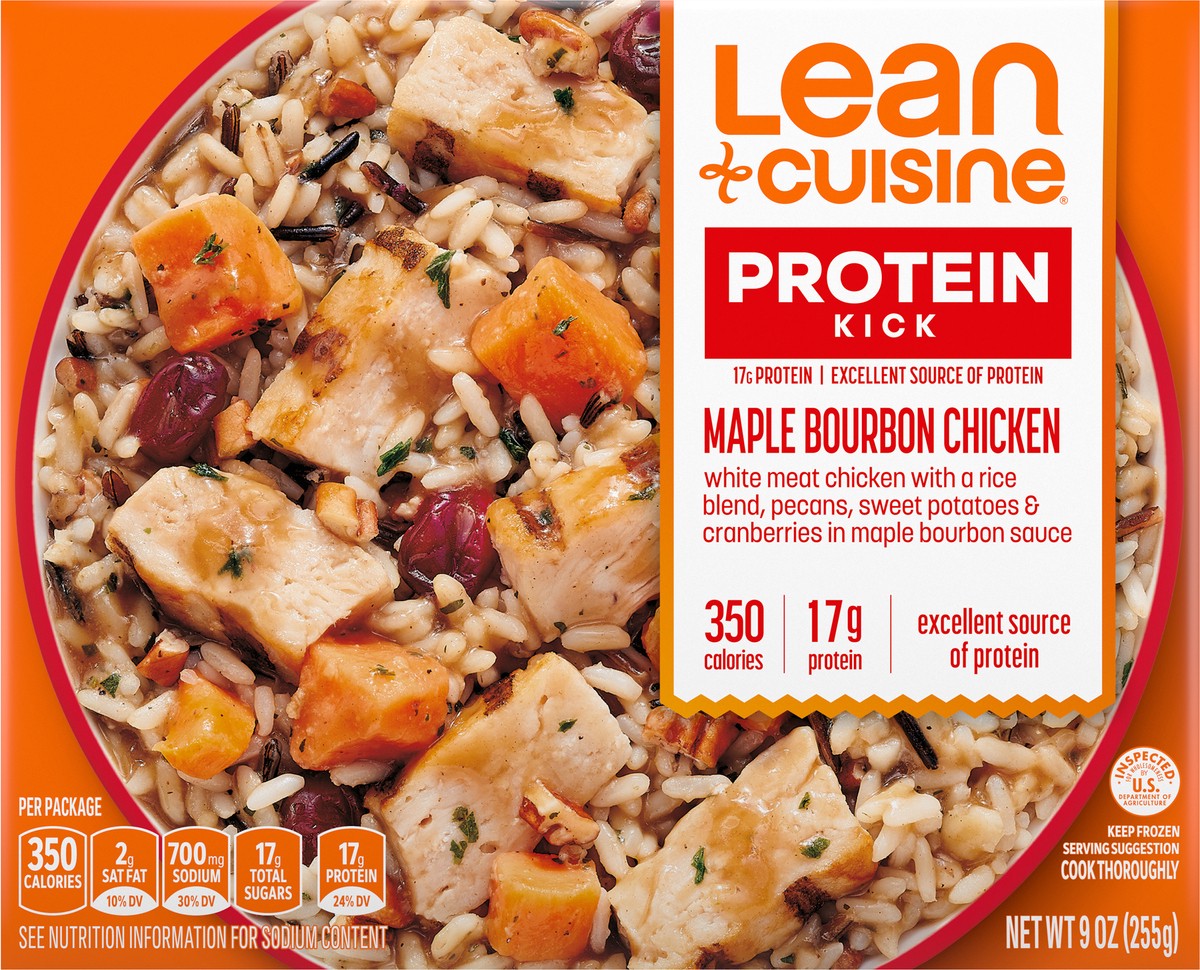 slide 6 of 9, Lean Cuisine Frozen Meal Maple Bourbon Chicken, Protein Kick Microwave Meal, Microwave Chicken Dinner, Frozen Dinner for One, 9 oz