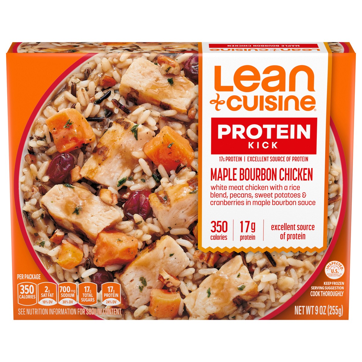 slide 1 of 9, Lean Cuisine Frozen Meal Maple Bourbon Chicken, Protein Kick Microwave Meal, Microwave Chicken Dinner, Frozen Dinner for One, 9 oz