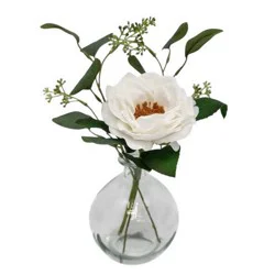 Haven + Key White Rose Faux Botanicals in Clear Vase