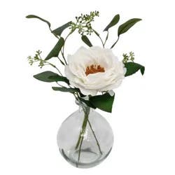Haven + Key White Rose Faux Botanicals in Clear Vase