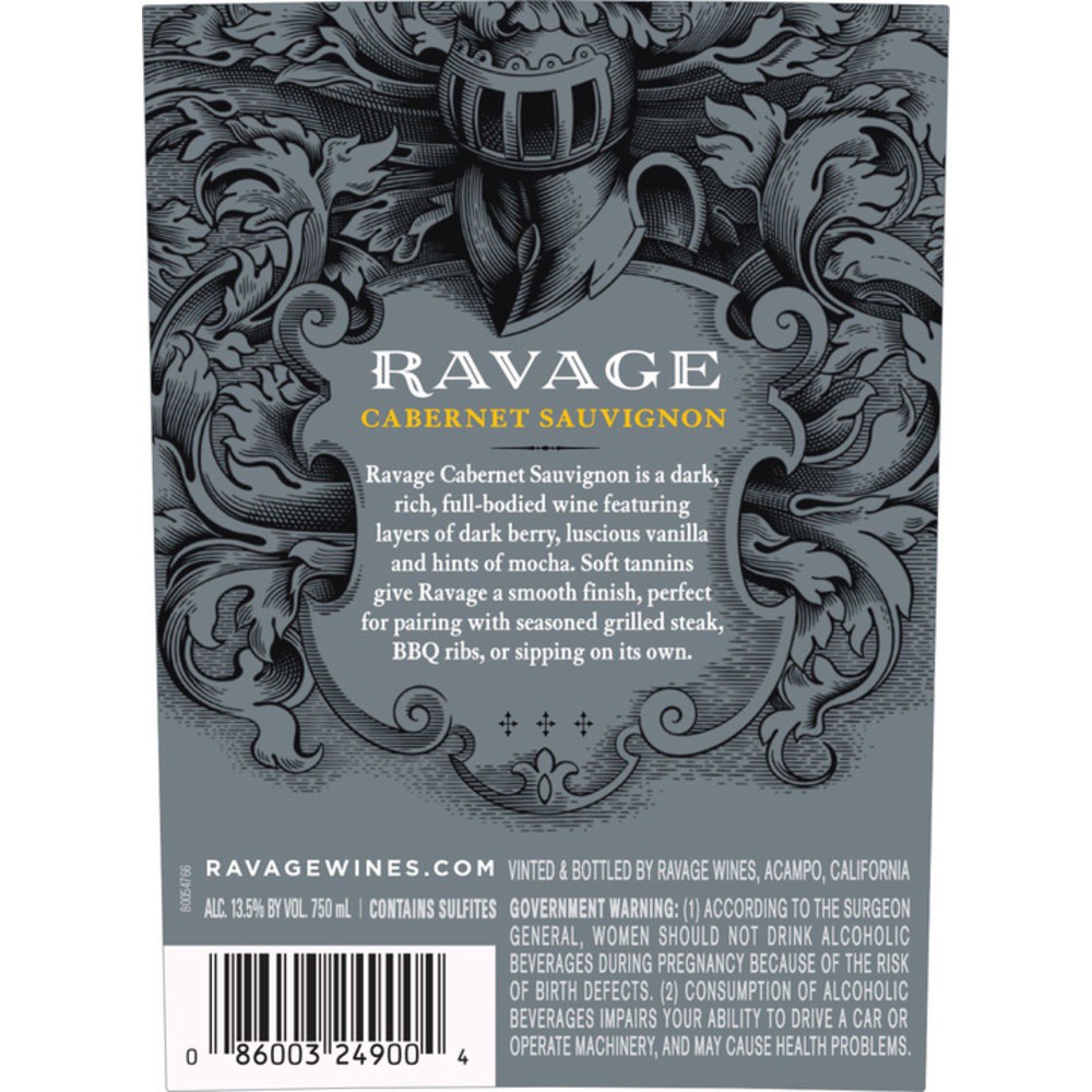 slide 3 of 5, Ravage Cabernet Sauvignon Red Wine, 750 mL Bottle, 25.36 fl oz
