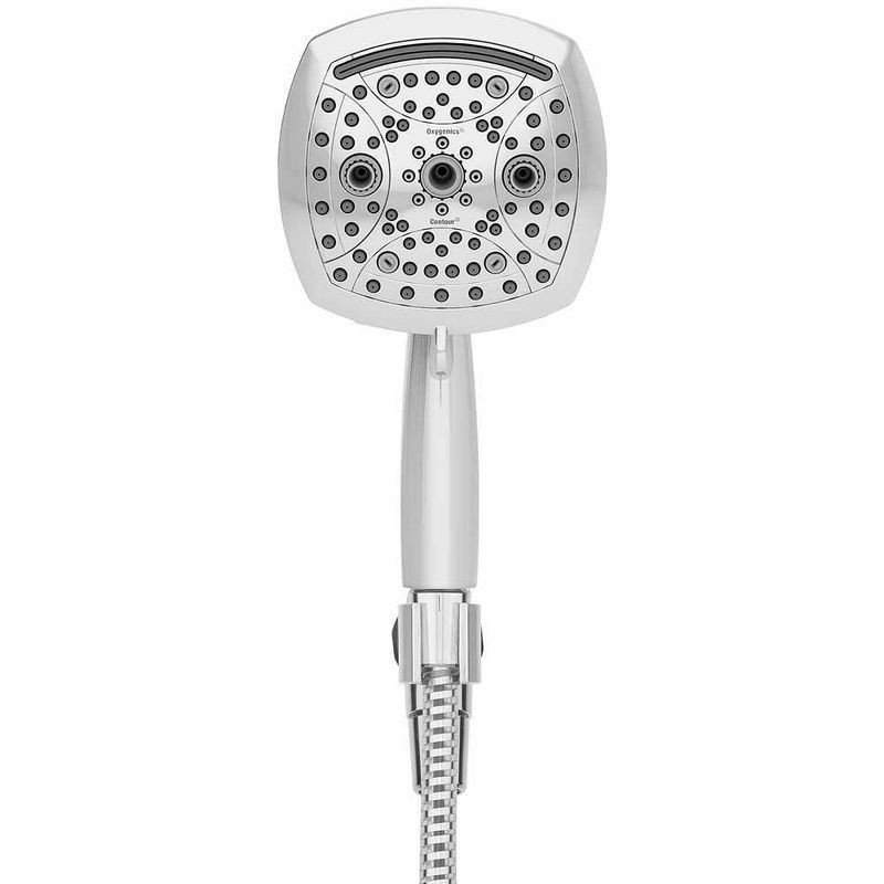 slide 2 of 17, 5" Contour 9 Spray WaterSense Hand Shower Chrome - Oxygenics: EPA Certified, 72" Hose, Multi-Setting Showerhead, 1 ct