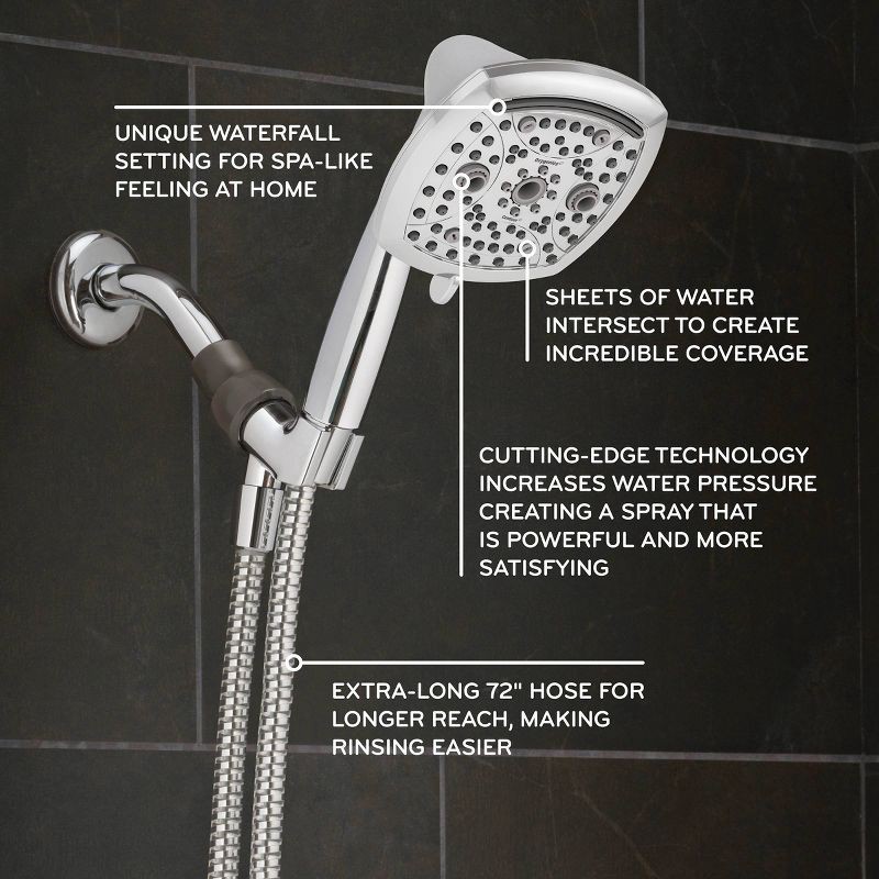 slide 3 of 17, 5" Contour 9 Spray WaterSense Hand Shower Chrome - Oxygenics: EPA Certified, 72" Hose, Multi-Setting Showerhead, 1 ct