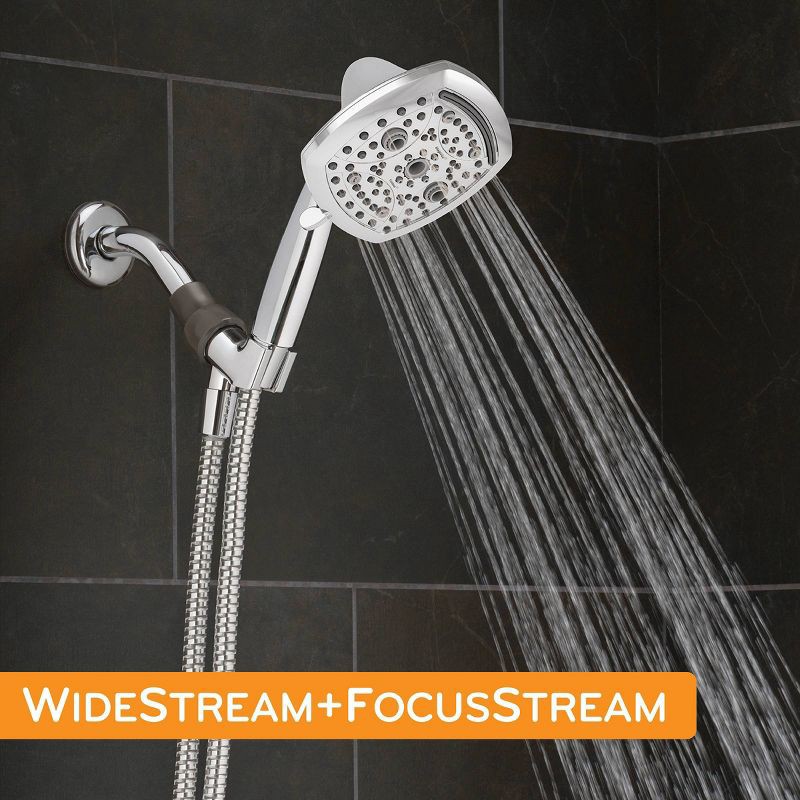 slide 15 of 17, 5" Contour 9 Spray WaterSense Hand Shower Chrome - Oxygenics: EPA Certified, 72" Hose, Multi-Setting Showerhead, 1 ct