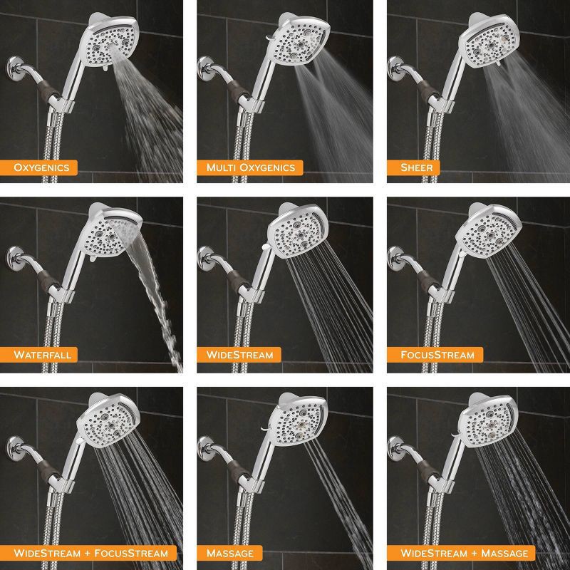 slide 4 of 17, 5" Contour 9 Spray WaterSense Hand Shower Chrome - Oxygenics: EPA Certified, 72" Hose, Multi-Setting Showerhead, 1 ct