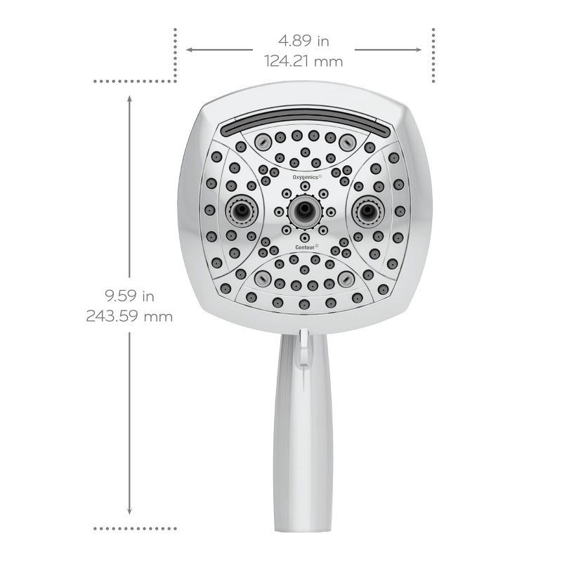 slide 6 of 17, 5" Contour 9 Spray WaterSense Hand Shower Chrome - Oxygenics: EPA Certified, 72" Hose, Multi-Setting Showerhead, 1 ct