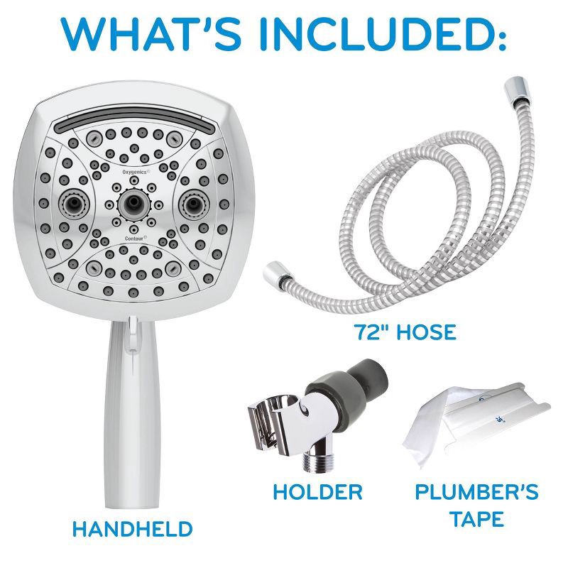slide 7 of 17, 5" Contour 9 Spray WaterSense Hand Shower Chrome - Oxygenics: EPA Certified, 72" Hose, Multi-Setting Showerhead, 1 ct