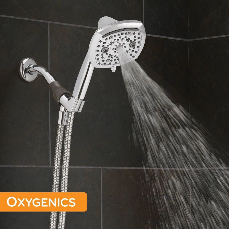 slide 9 of 17, 5" Contour 9 Spray WaterSense Hand Shower Chrome - Oxygenics: EPA Certified, 72" Hose, Multi-Setting Showerhead, 1 ct
