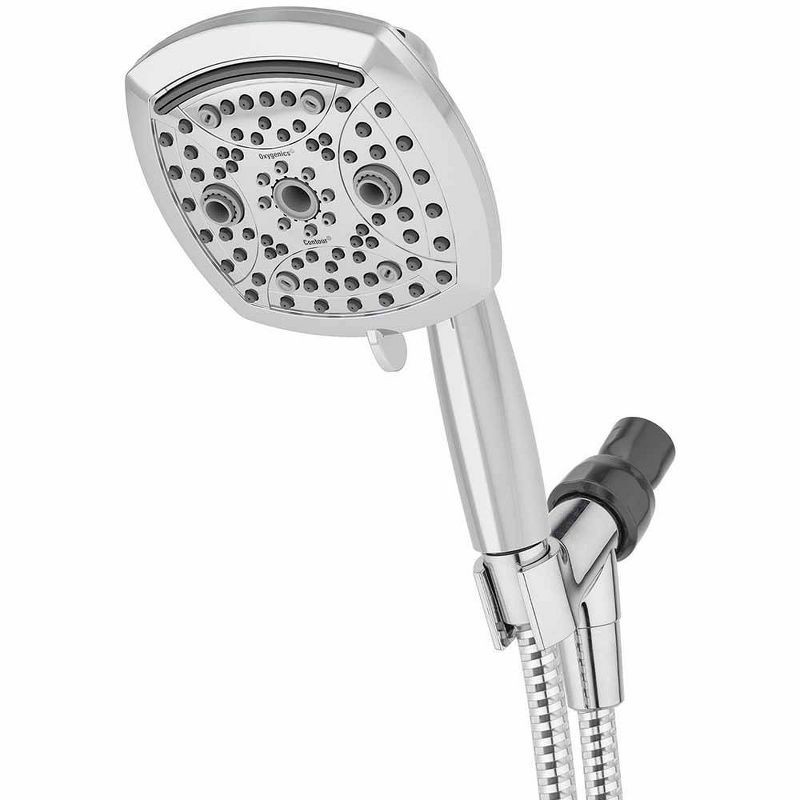 slide 1 of 17, 5" Contour 9 Spray WaterSense Hand Shower Chrome - Oxygenics: EPA Certified, 72" Hose, Multi-Setting Showerhead, 1 ct