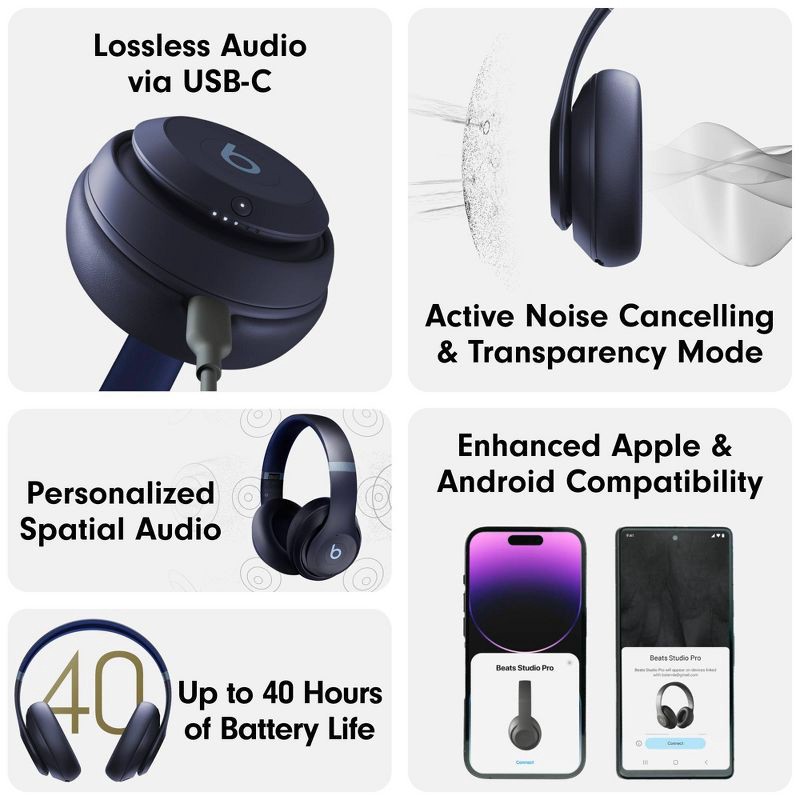 slide 8 of 16, Beats Studio Pro Bluetooth Wireless Headphones - Navy, 1 ct