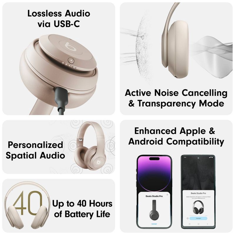 slide 8 of 27, Beats Studio Pro Bluetooth Wireless Headphones - Sandstone, 1 ct