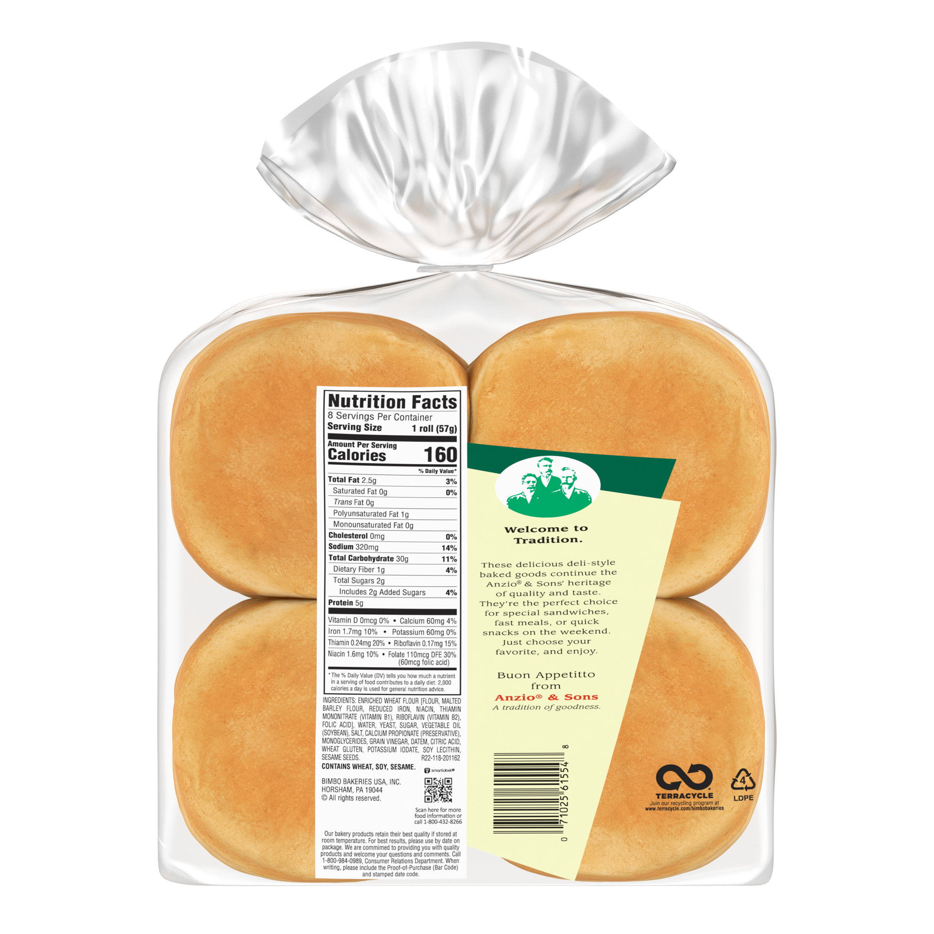 slide 4 of 5, Anzio & Sons Kaiser Rolls, 8 count, White Hamburger Buns, 16 oz Bag, 8 ct