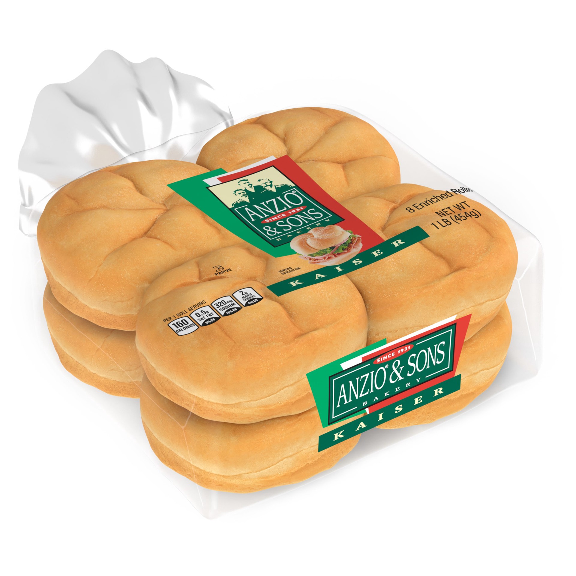 slide 1 of 5, Anzio & Sons Kaiser Rolls, 8 count, White Hamburger Buns, 16 oz Bag, 8 ct