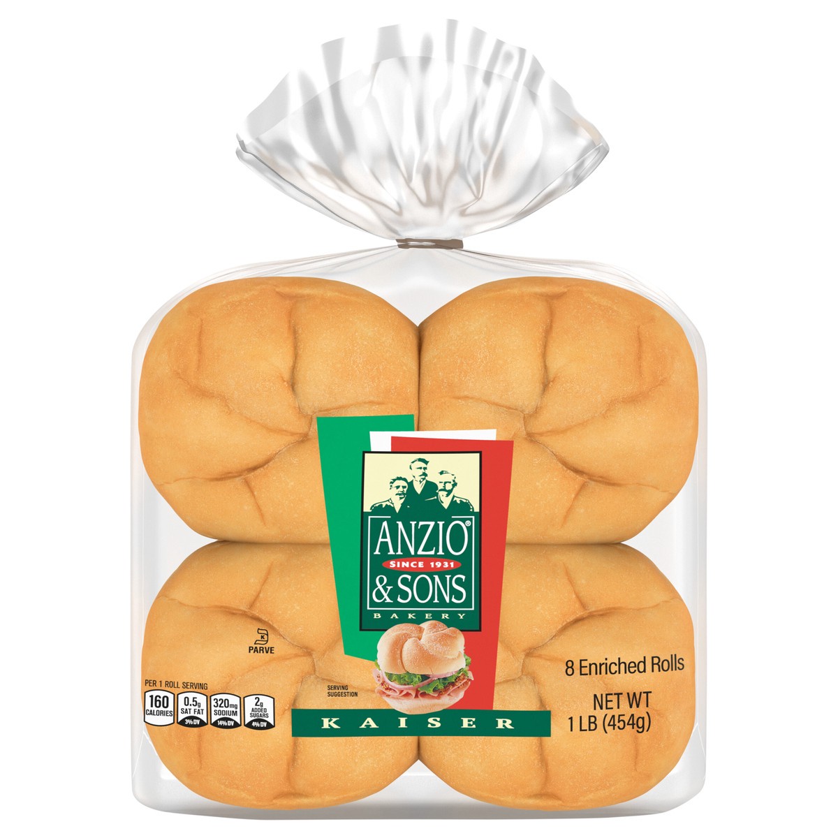 slide 1 of 5, Anzio & Sons Kaiser Rolls, 8 count, White Hamburger Buns, 16 oz Bag, 8 ct