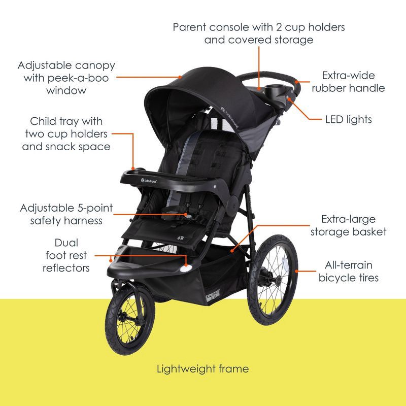 slide 2 of 12, Baby Trend Expedition Plus Jogger with LED Safety Light - Madrid Black, 1 ct