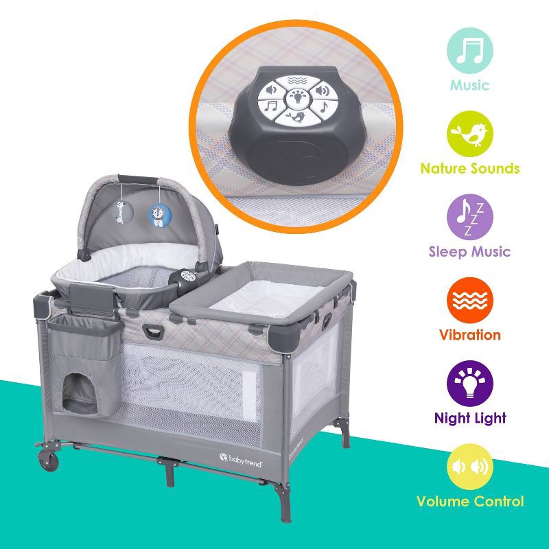 slide 17 of 17, Baby Trend Lullaby Nursery Suite EZ-Fold Playard with Portable Rocking Lounger - Madrid Plaid, 1 ct