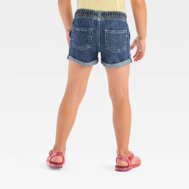 slide 2 of 3, Toddler Girls' Denim Pull-On Shorts - Cat & Jack™ Dark Wash 4T: Mid-Rise, Elastic Waist, 2.25" Inseam, 1 ct
