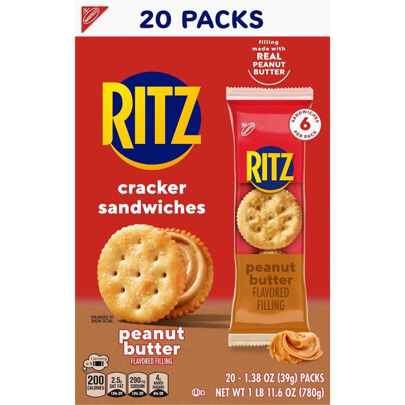 slide 2 of 15, Ritz Peanut Butter Cracker Sandwiches Family Size - 27.6oz/20ct, 27.6 oz, 20 ct