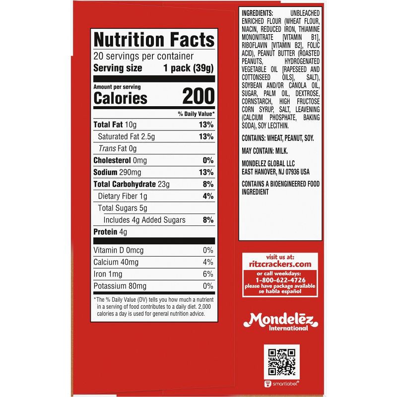 slide 13 of 15, Ritz Peanut Butter Cracker Sandwiches Family Size - 27.6oz/20ct, 27.6 oz, 20 ct