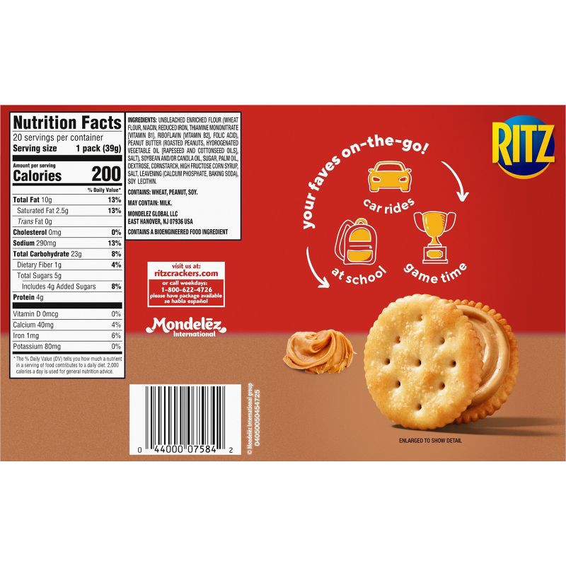 slide 10 of 14, Ritz Peanut Butter Cracker Sandwiches Family Size - 27.6oz/20ct, 27.6 oz, 20 ct