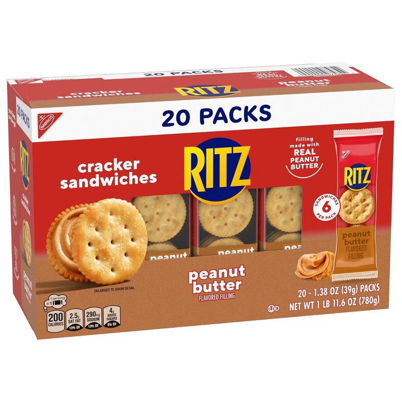 slide 10 of 15, Ritz Peanut Butter Cracker Sandwiches Family Size - 27.6oz/20ct, 27.6 oz, 20 ct