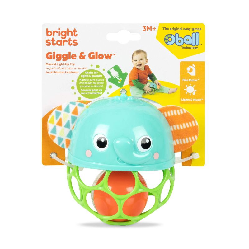 slide 8 of 9, Bright Starts Giggle & Glow Musical Light-Up Rattle Easy-Grasp Elephant, 1 ct