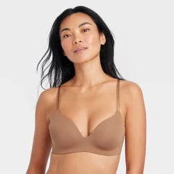 Women's Lightly Lined Wirefree Bra - Auden™ Brown 38B: Medium Support, Adjustable Straps, Molded Cups