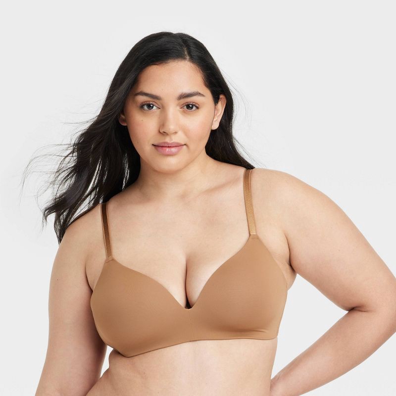 slide 4 of 5, Women's Lightly Lined Wirefree Bra - Auden™ Brown 36C: Medium Support, Adjustable Straps, Molded Cups, 1 ct