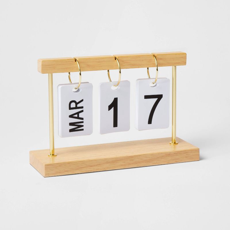 slide 1 of 3, Rubber Wood Desk Calender Natural Wood - Threshold™: Office Supplies Desk Organizer, Brown Rubberwood, 7.5" Width, 1 ct
