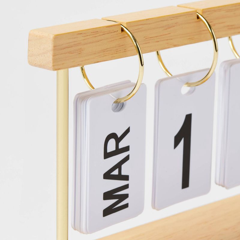 slide 3 of 3, Rubber Wood Desk Calender Natural Wood - Threshold™: Office Supplies Desk Organizer, Brown Rubberwood, 7.5" Width, 1 ct