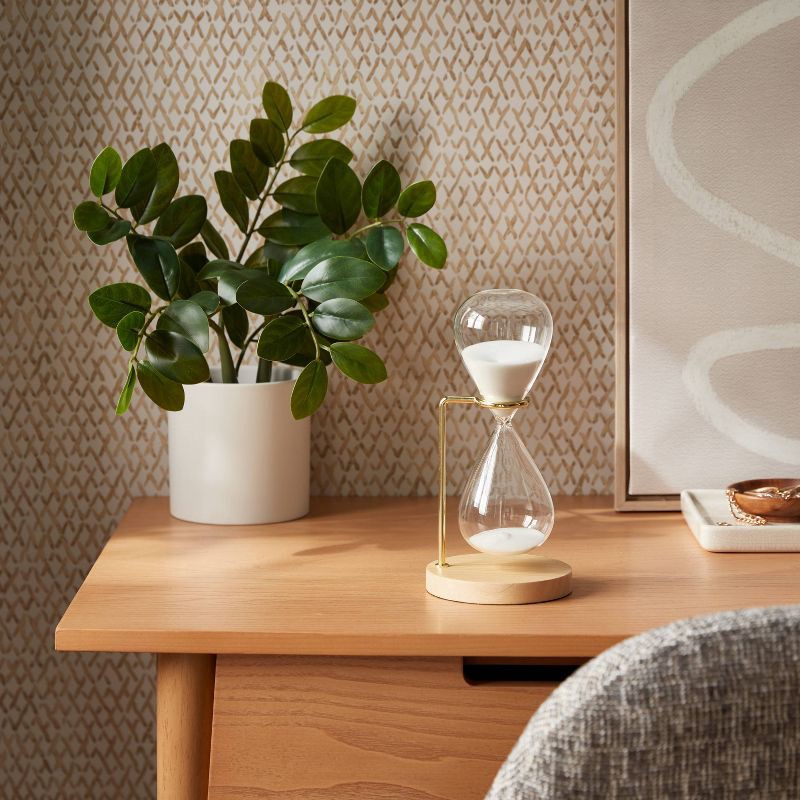 slide 2 of 3, Decorative Hourglass with Rubber Wood Stand Natural Wood - Threshold™: Indoor Sand Timer Decorative Object, 1 ct
