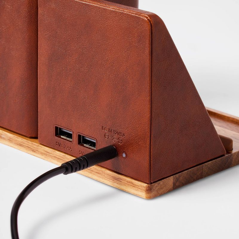 slide 3 of 3, Wireless Charging Stand & Pencil Cup Dark Brown - Threshold™: Desk Organizer, Office Supplies, Faux Leather, 1 ct