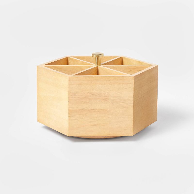 slide 1 of 3, Wooden Spinning Pencil Caddy Naturals - Threshold™: Desk Organizer & Pen Holder, Rubberwood,, 1 ct