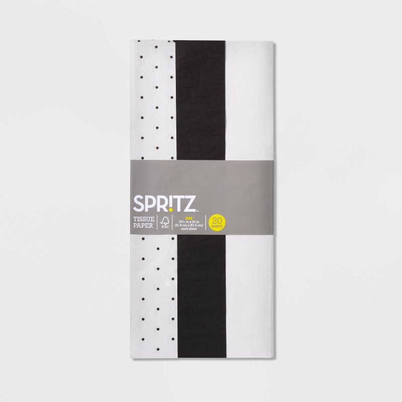 slide 3 of 3, 20ct Polka Dot and Solid Tissue Paper Black/White - Spritz™, 20 ct