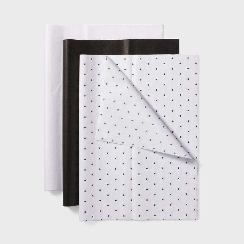 slide 1 of 3, 20ct Polka Dot and Solid Tissue Paper Black/White - Spritz™, 20 ct