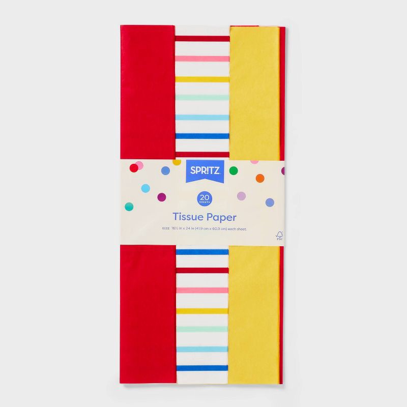 slide 3 of 3, 20ct Tissue Paper Red/Yellow/Multi Stripe Print - Spritz™, 20 ct