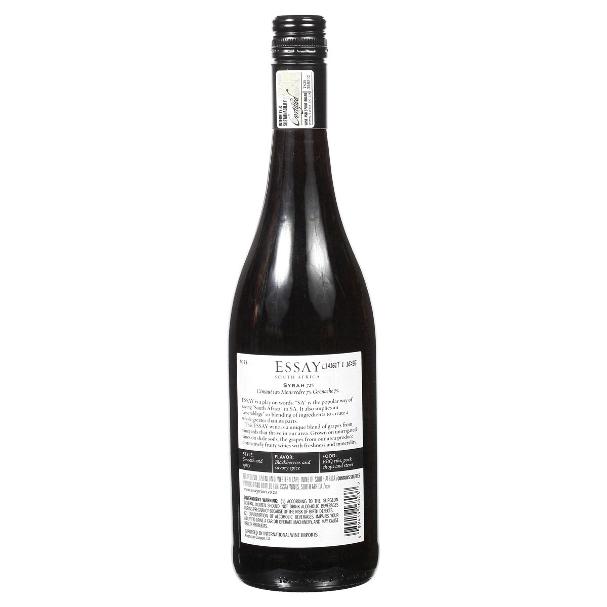 slide 2 of 2, Essay Syrah, 750 ml