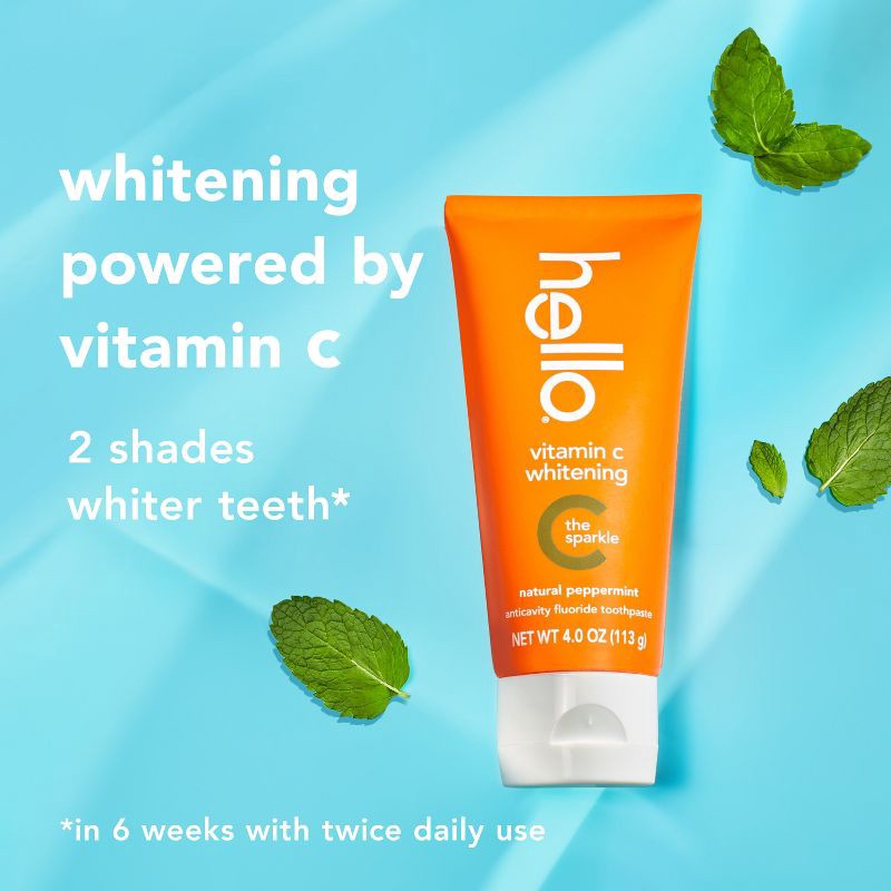 slide 4 of 17, hello Vitamin C Teeth Whitening Toothpaste with Fluoride - Natural Peppermint - 4oz, 4 oz