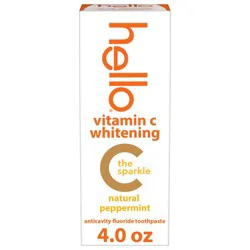 hello Vitamin C Teeth Whitening Toothpaste with Fluoride - Peppermint - 4oz: Dye-Free, Paraben-Free, Vegan, Gluten-Free