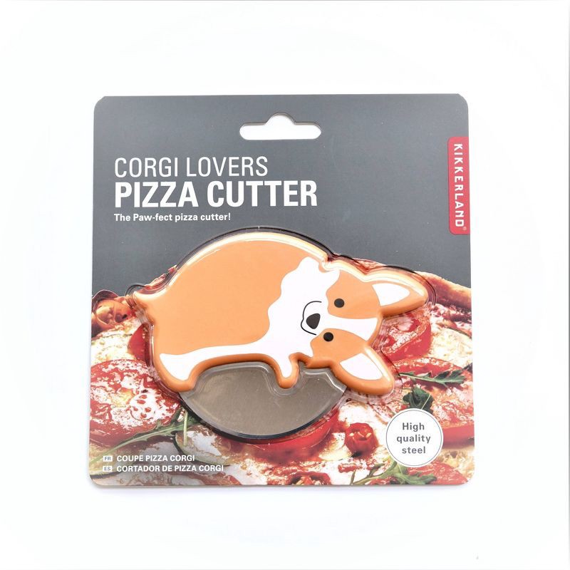 slide 1 of 3, Corgi Lovers Pizza Cutter: Kikkerland Metal & Plastic Slicer, Hand Wash, White/Brown, 1 ct