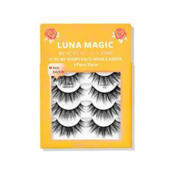 LUNA MAGIC Happy Ex Lashes - 4pc: Synthetic Full Volume False Eyelashes, Includes Adhesive