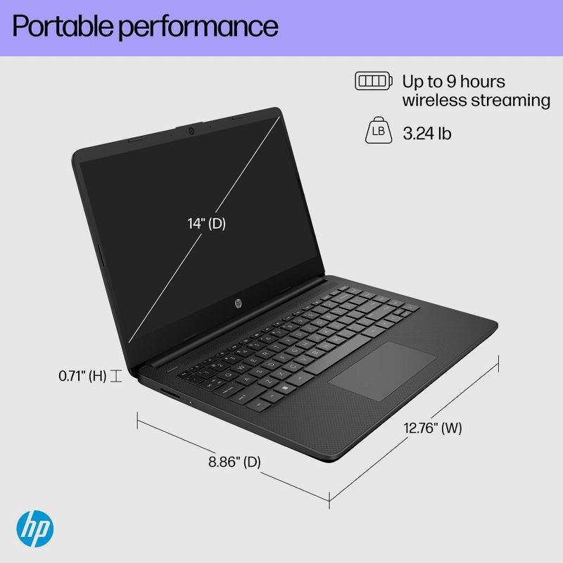 slide 13 of 14, HP Inc. HP 14" Touchscreen Laptop - Intel Celeron - 4GB RAM - 64GB eMMC Storage - Windows 11 - Black (14-dq0706tg), 1 ct