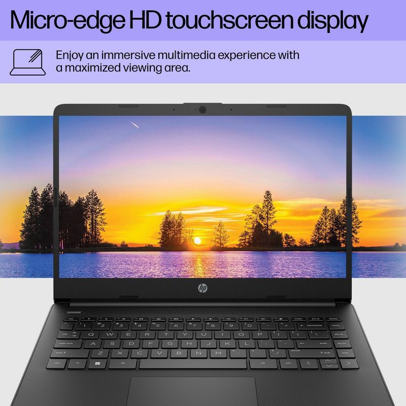 slide 2 of 14, HP Inc. HP 14" Touchscreen Laptop - Intel Celeron - 4GB RAM - 64GB eMMC Storage - Windows 11 - Black (14-dq0706tg), 1 ct